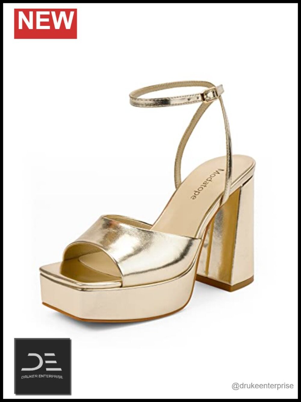 Chunky Heel Open Toe Ankle Strap Platform Sandals Faux Leather 4.72in Heel